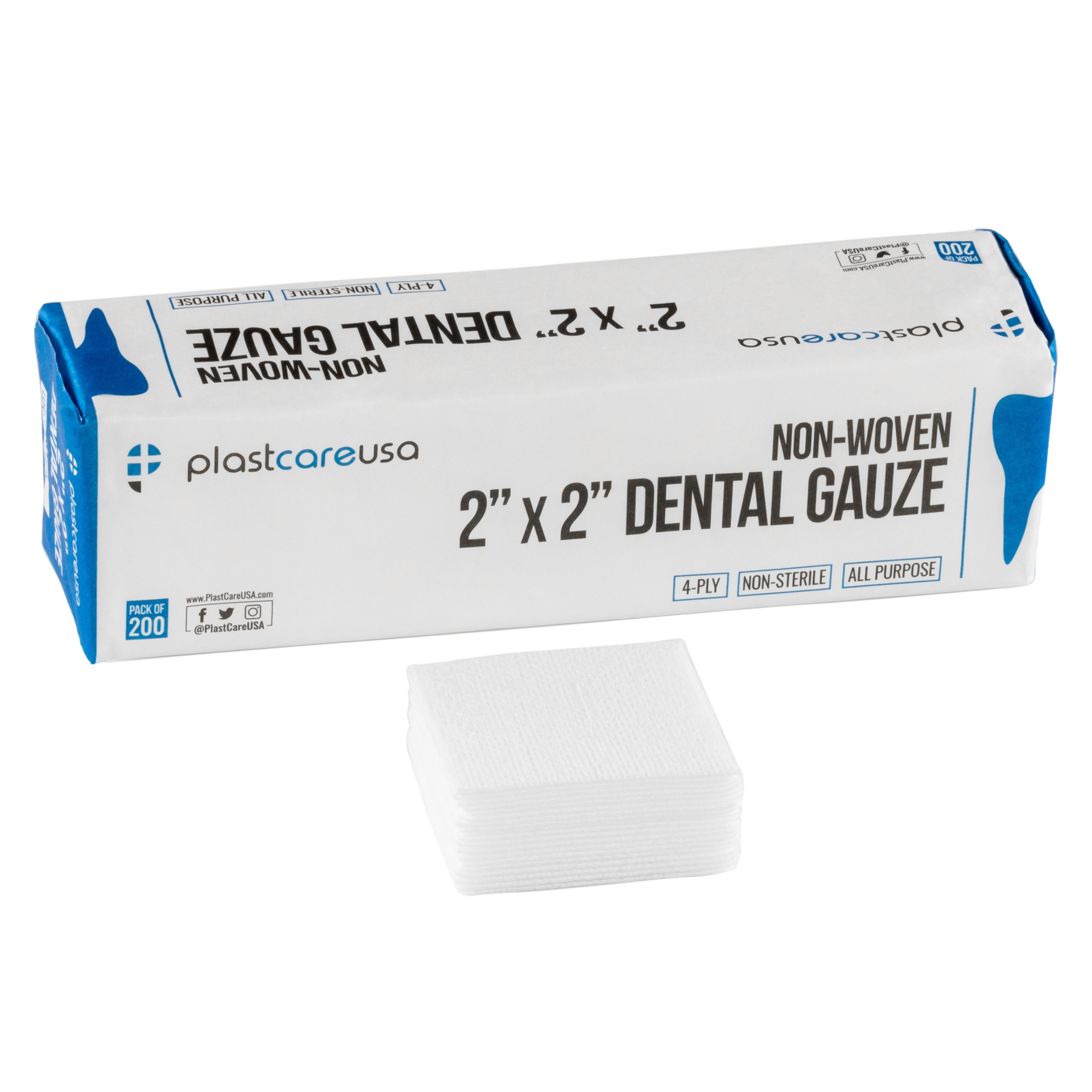 1000 PlastCare USA 2x2 4-Ply Non-Sterile Dental Gauze Sponges | DoctorSupplies.com