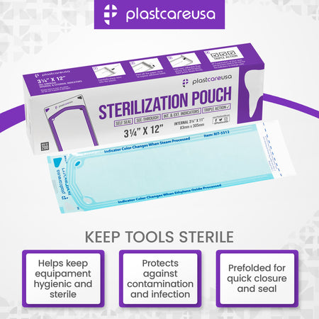 PlastCare USA Self-Sealing Sterilization Pouches 3.25x12" (200ct) - back view | DoctorSupplies.com