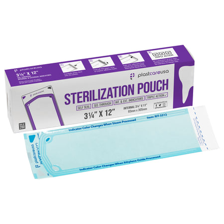 PlastCare USA Self-Sealing Sterilization Pouches 3.25x12" (200ct) | DoctorSupplies.com