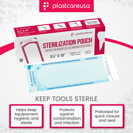 200ct 3.5x10 Self-Seal Sterilization Pouches | PlastCare USA - back view | DoctorSupplies.com