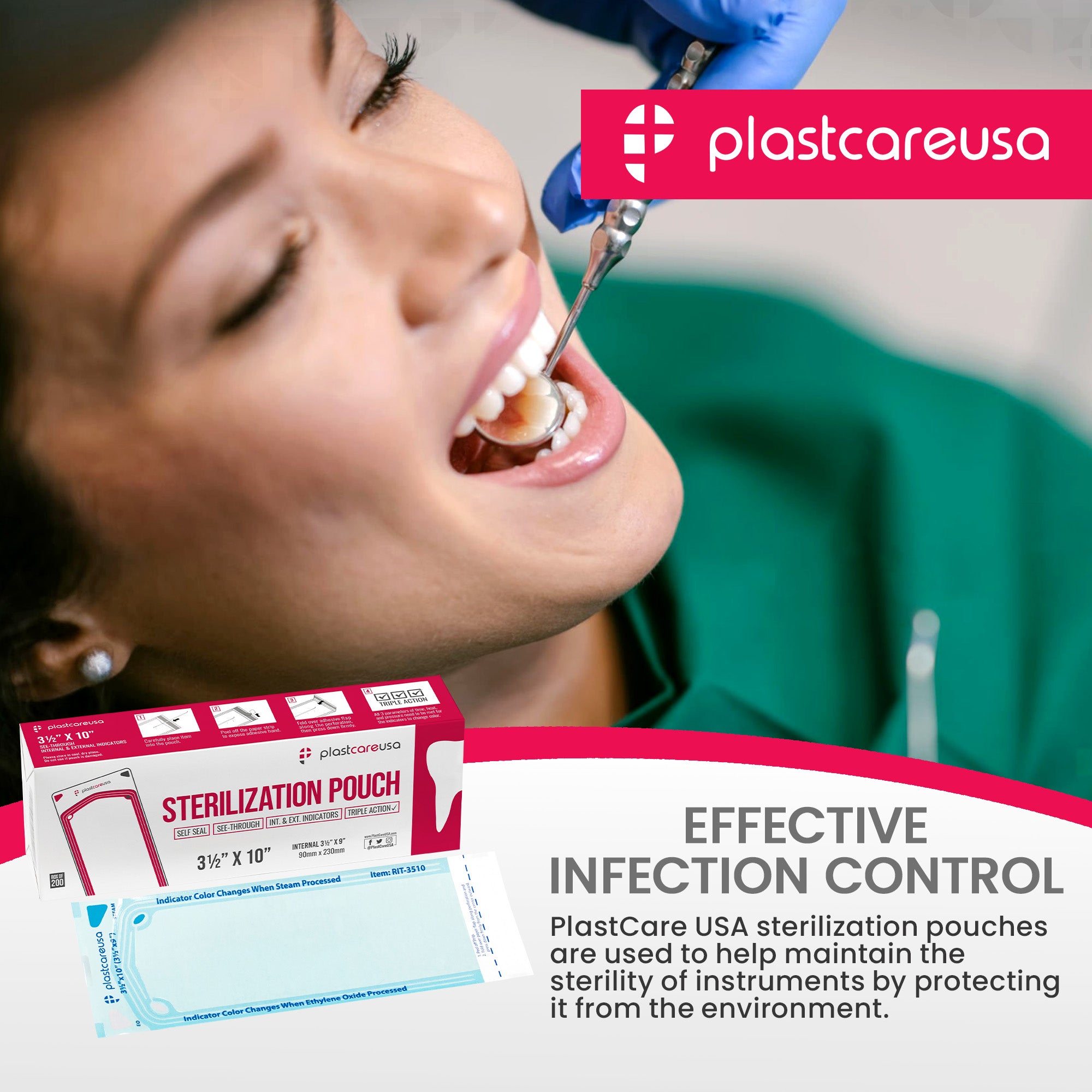 200ct 3.5x10 Self-Seal Sterilization Pouches | PlastCare USA - in use | DoctorSupplies.com