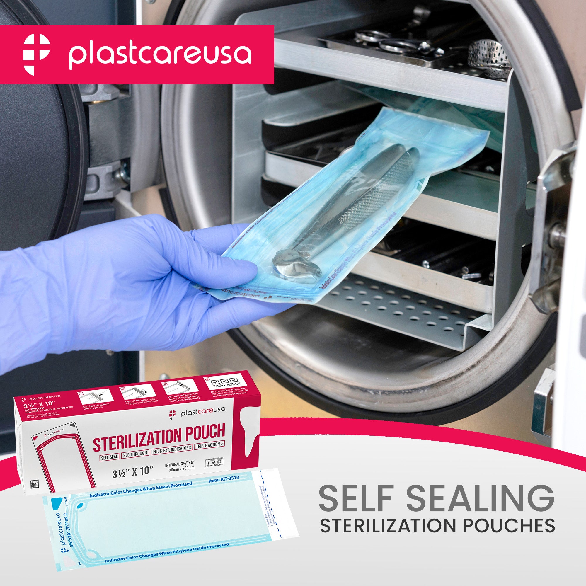 200ct 3.5x10 Self-Seal Sterilization Pouches | PlastCare USA - view 8 | DoctorSupplies.com