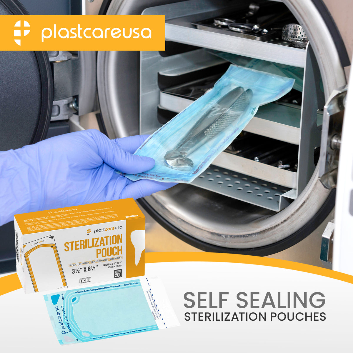 PlastCare USA Self-Seal Sterilization Pouches 3.5x5.25" 200ct - view 8 | DoctorSupplies.com