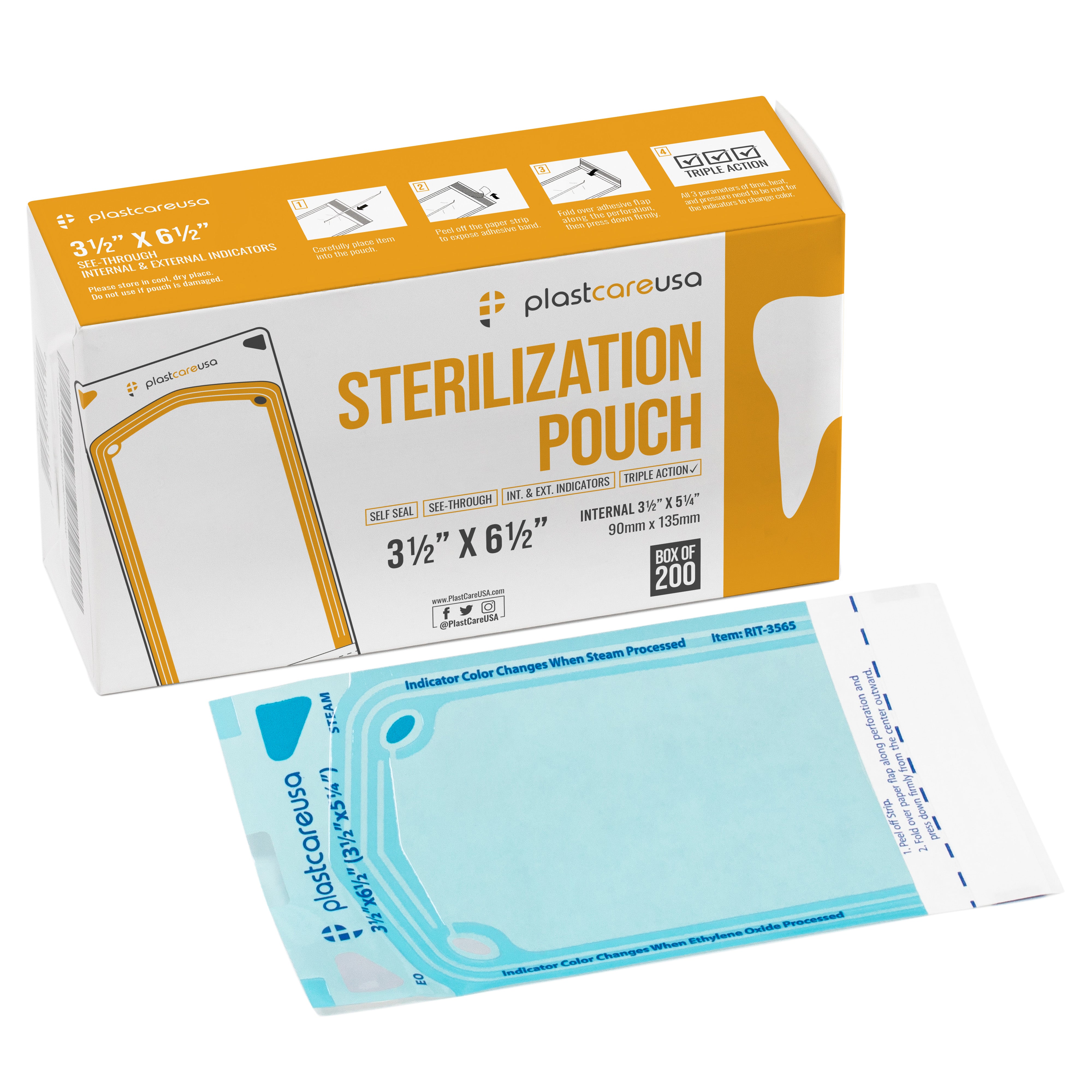 PlastCare USA Self-Seal Sterilization Pouches 3.5x5.25" 200ct | DoctorSupplies.com