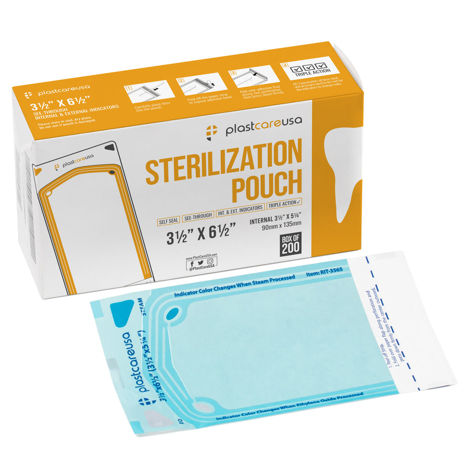 PlastCare USA Self-Seal Sterilization Pouches 3.5x5.25" 200ct | DoctorSupplies.com