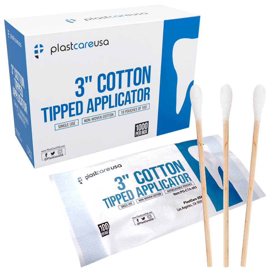 3" Cotton Tip Applicators by PlastCare USA - Box of 1000 | DoctorSupplies.com