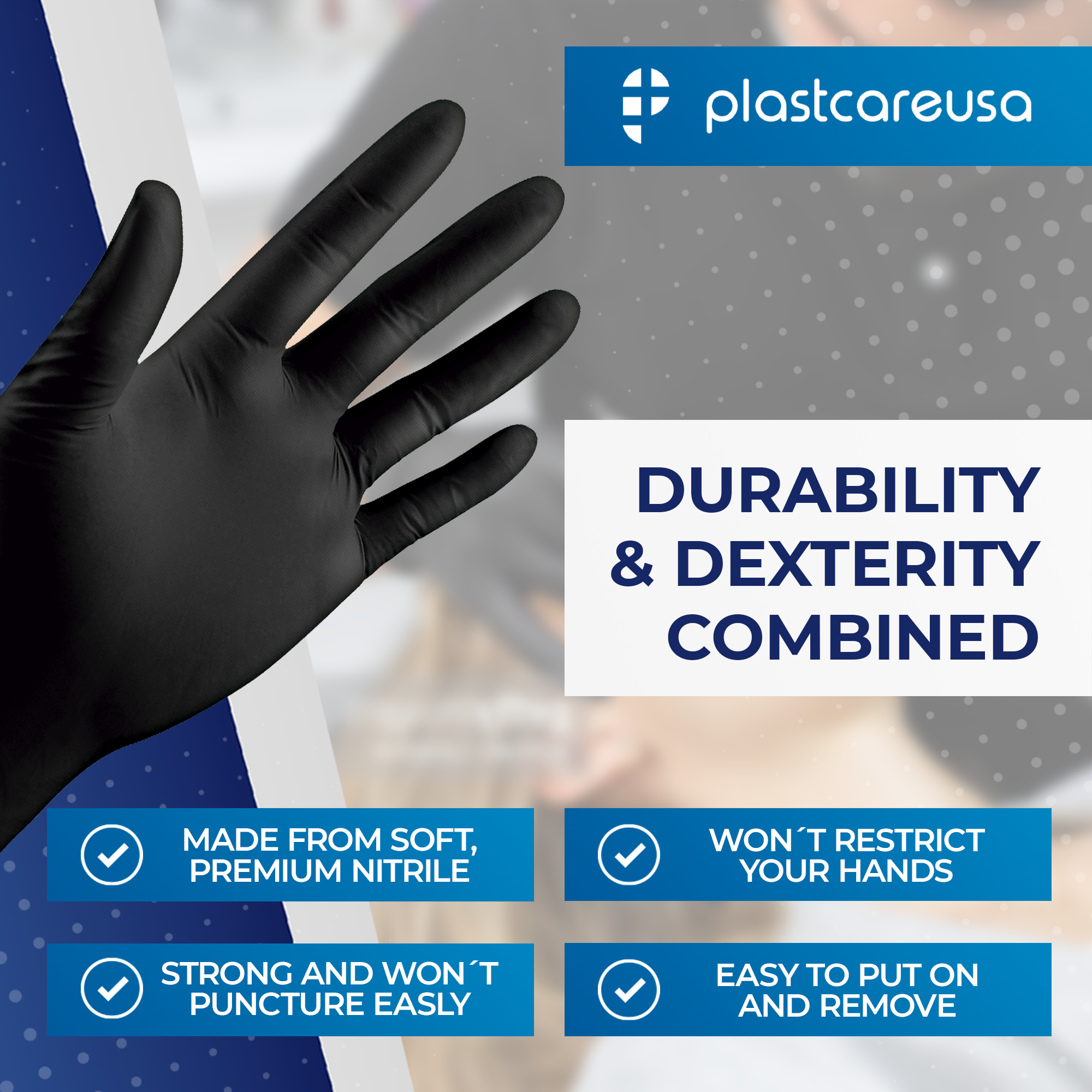 Large Black Nitrile Disposable Gloves - Box of 100, Powder-Free - side view | DoctorSupplies.com