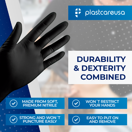 Large Black Nitrile Disposable Gloves - Box of 100, Powder-Free - side view | DoctorSupplies.com