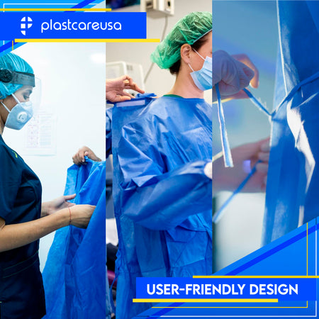 50 Blue Disposable Isolation Lab Gowns 30g with Knitt Cuffs for Medical Dental Hospital - side view | DoctorSupplies.com