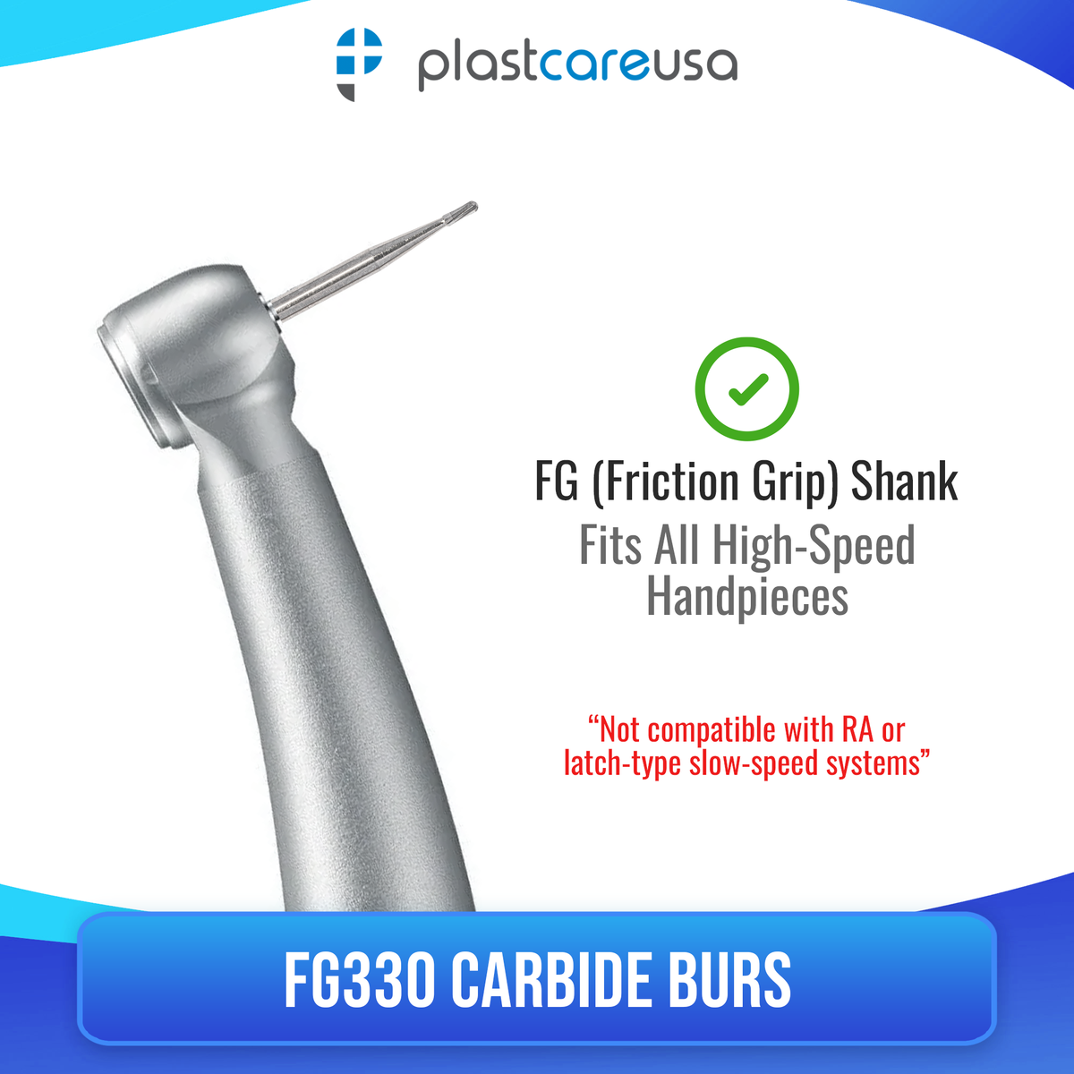PlastCare USA 330 Carbide Burs FG 100pk Pear Shape High-Speed - detail view | DoctorSupplies.com