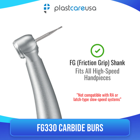 PlastCare USA 330 Carbide Burs FG 100pk Pear Shape High-Speed - detail view | DoctorSupplies.com