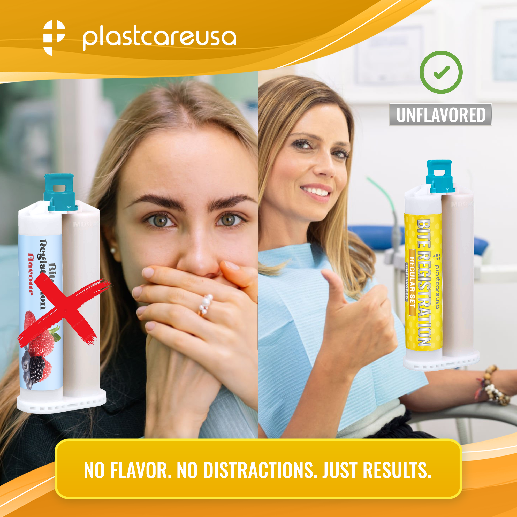 4 Unflavored Regular Set Bite Registration Material 50ml Cartridges by PlastCare USA - detail view | DoctorSupplies.com