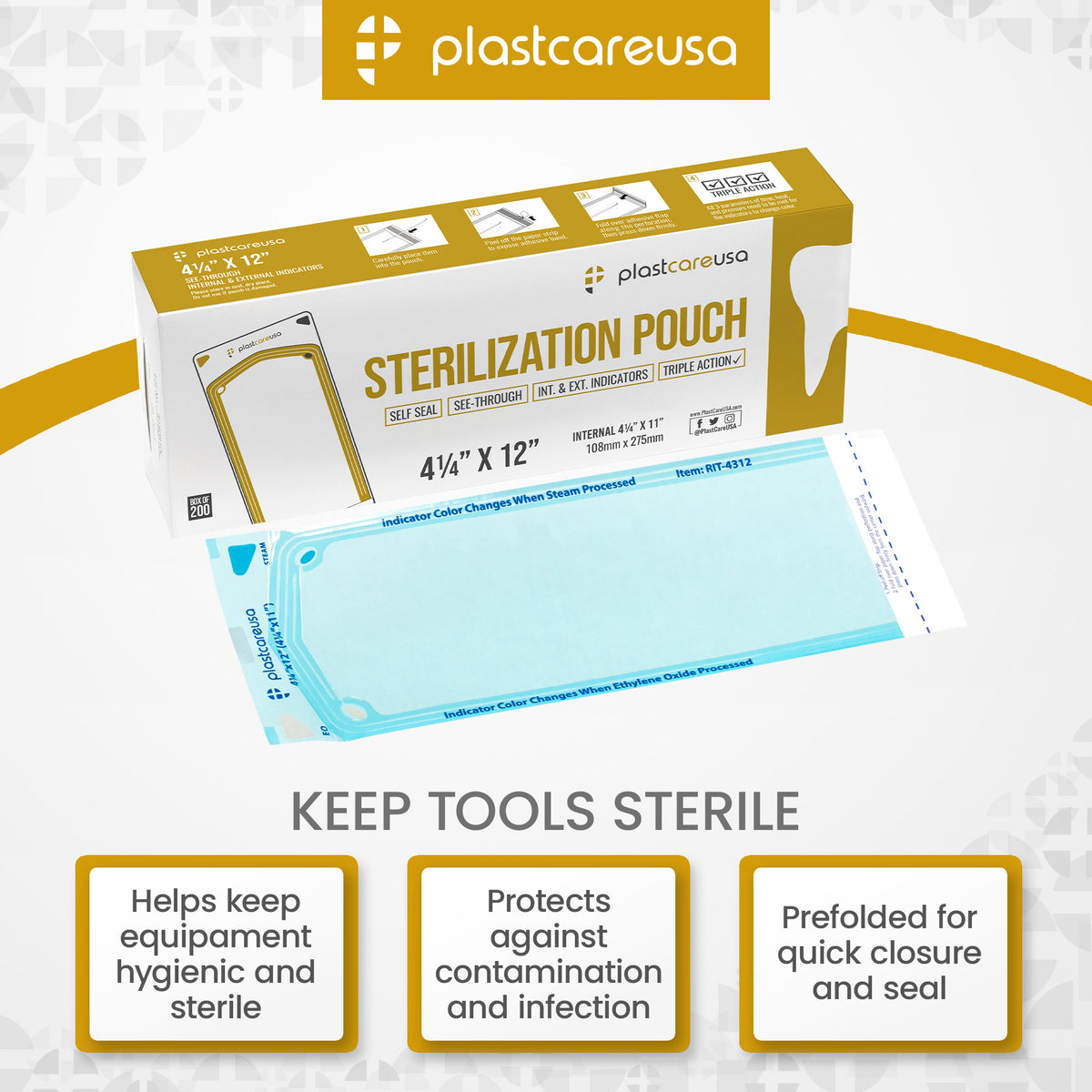 Self-Sealing Sterilization Pouches 4.25"x11" (200) PlastCare - back view | DoctorSupplies.com