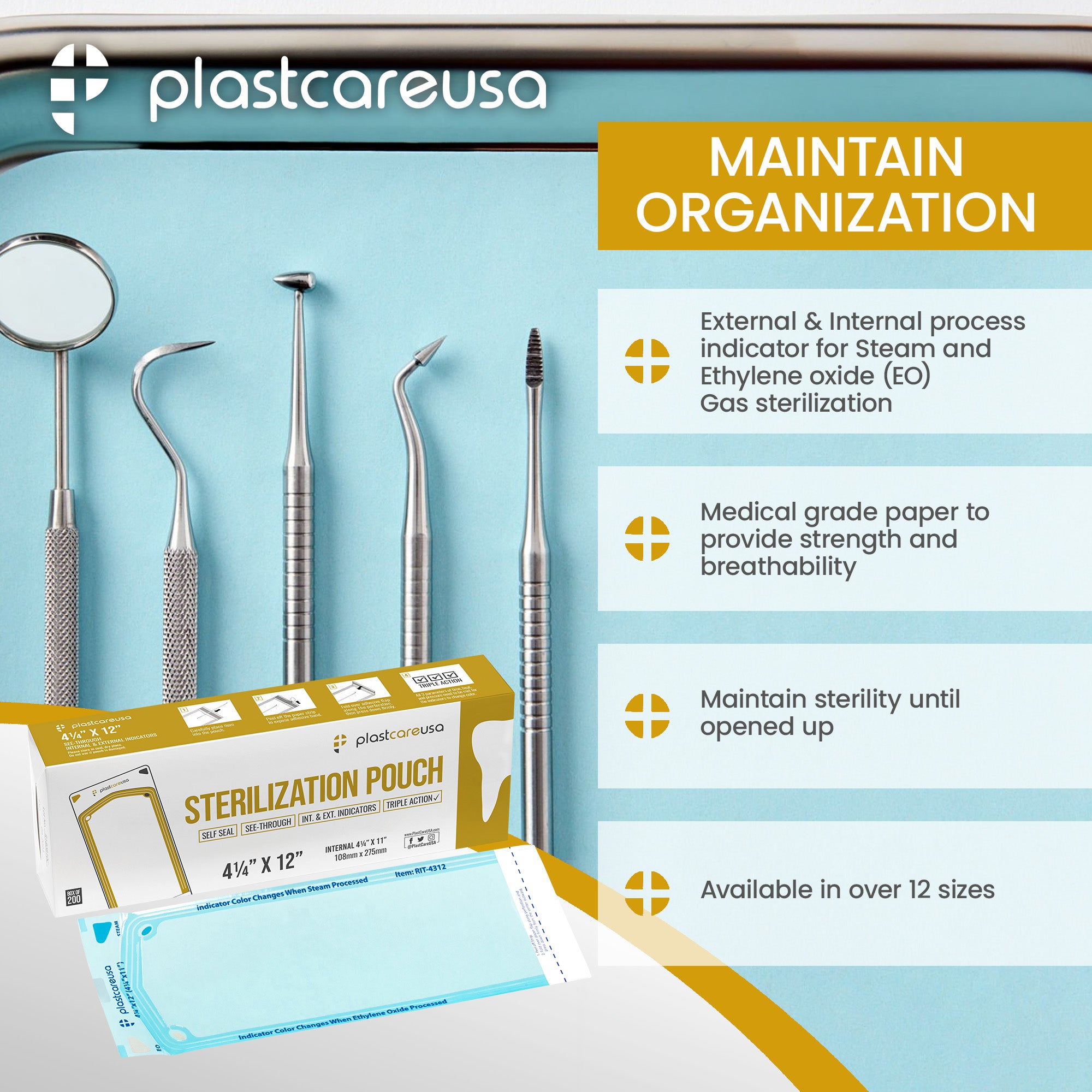 Self-Sealing Sterilization Pouches 4.25"x11" (200) PlastCare - detail view | DoctorSupplies.com