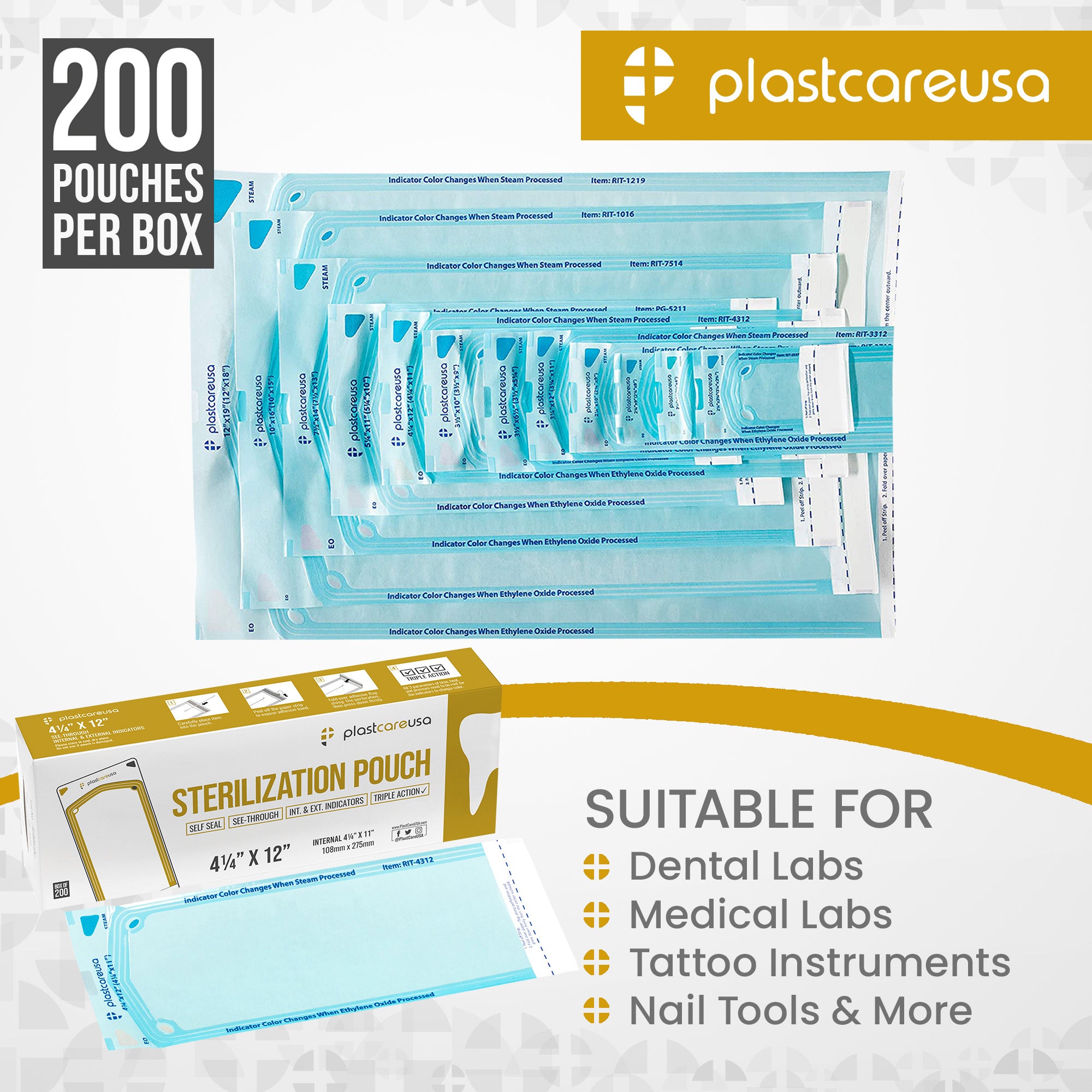Self-Sealing Sterilization Pouches 4.25"x11" (200) PlastCare - packaging | DoctorSupplies.com