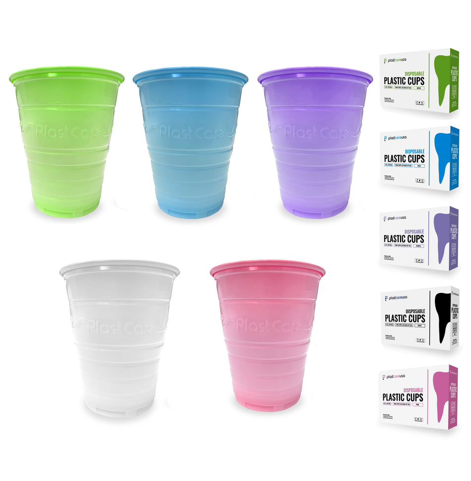 1000 White Plastic Disposable Ribbed Drinking Dental Cups, 5 Oz by PlastCare USA - My DDS Supply