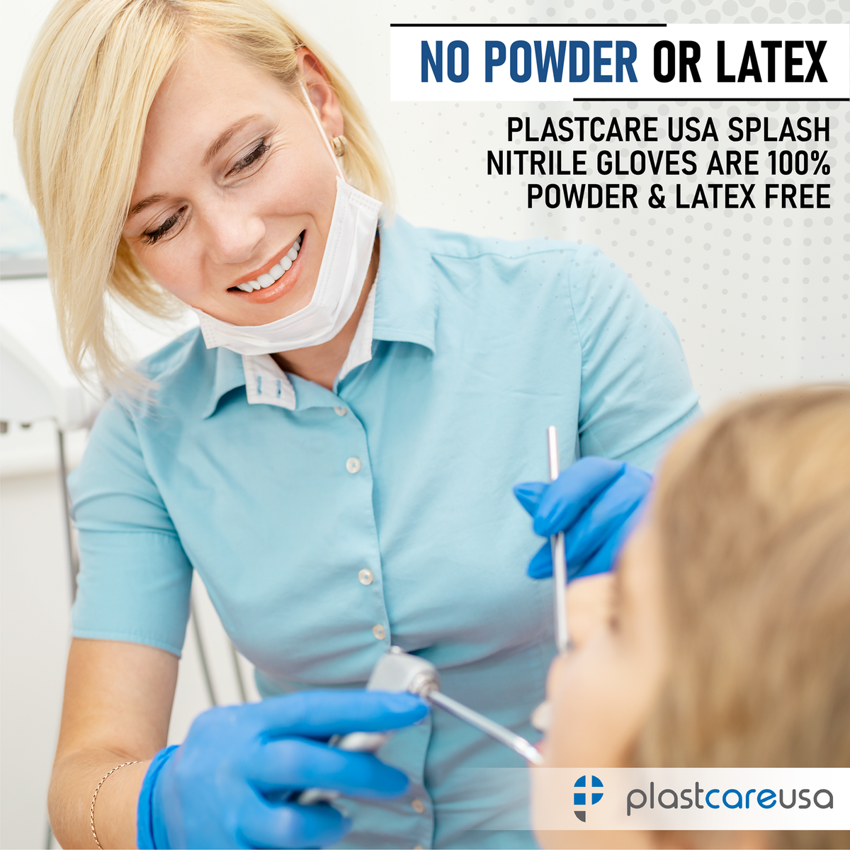 PlastCare USA Blue Nitrile Exam Gloves Medium 100ct Latex Free - detail view | DoctorSupplies.com