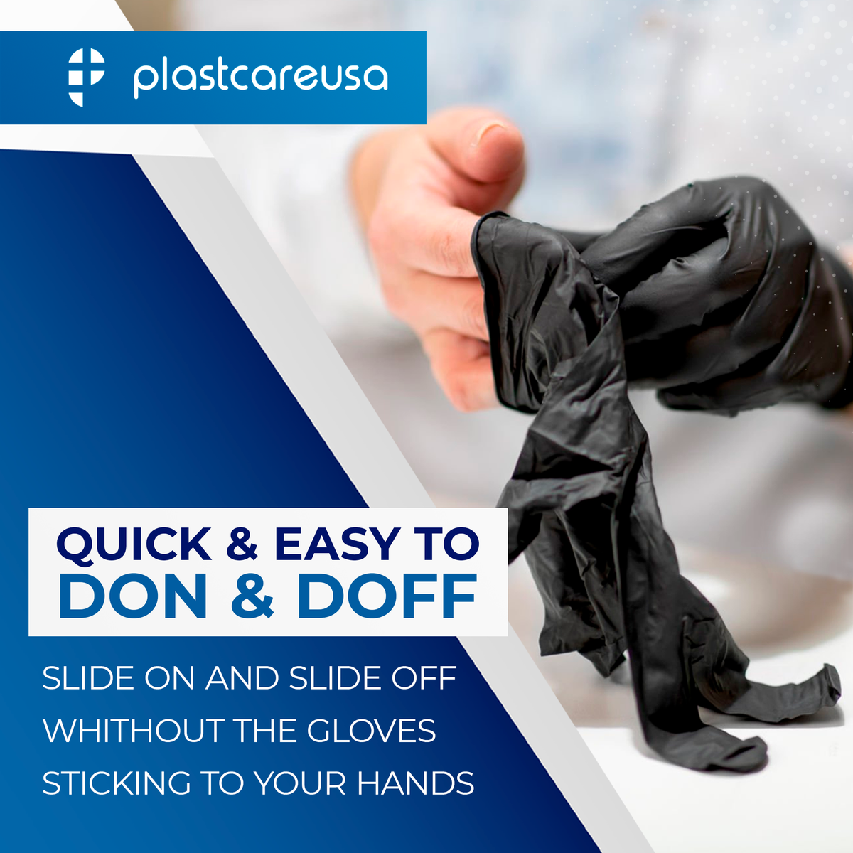 Large Black Nitrile Disposable Gloves - Box of 100, Powder-Free - detail view | DoctorSupplies.com