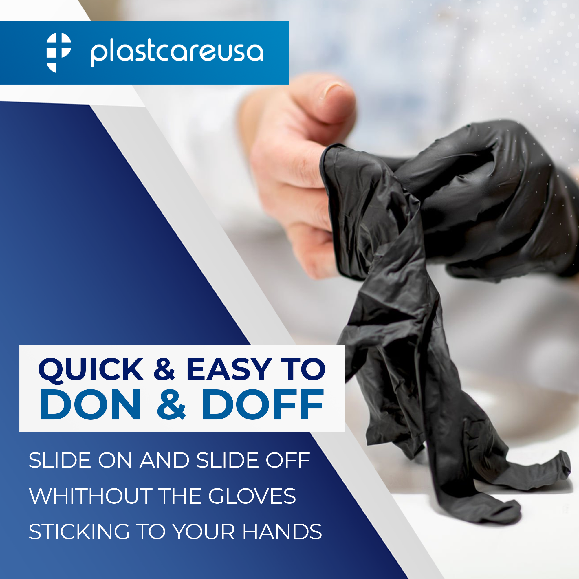 Large Black Nitrile Disposable Gloves - Box of 100, Powder-Free - detail view | DoctorSupplies.com