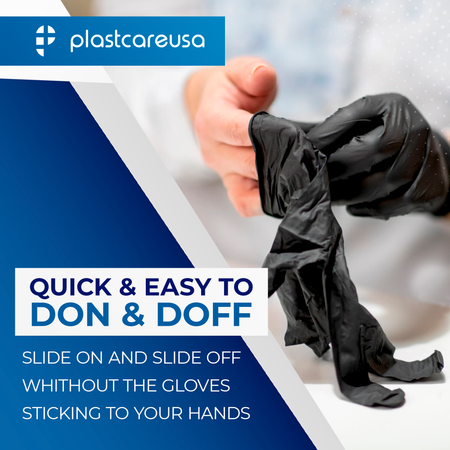 Large Black Nitrile Disposable Gloves - Box of 100, Powder-Free - detail view | DoctorSupplies.com