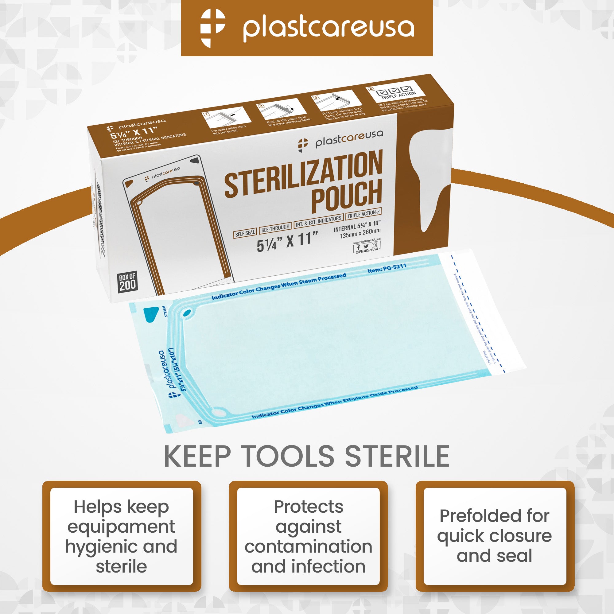 200 Self-Sealing Sterilization Pouches 5.25x10 - PlastCare USA - back view | DoctorSupplies.com
