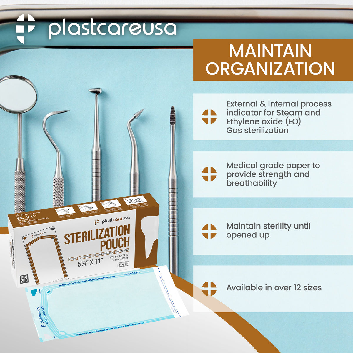 200 Self-Sealing Sterilization Pouches 5.25x10 - PlastCare USA - detail view | DoctorSupplies.com