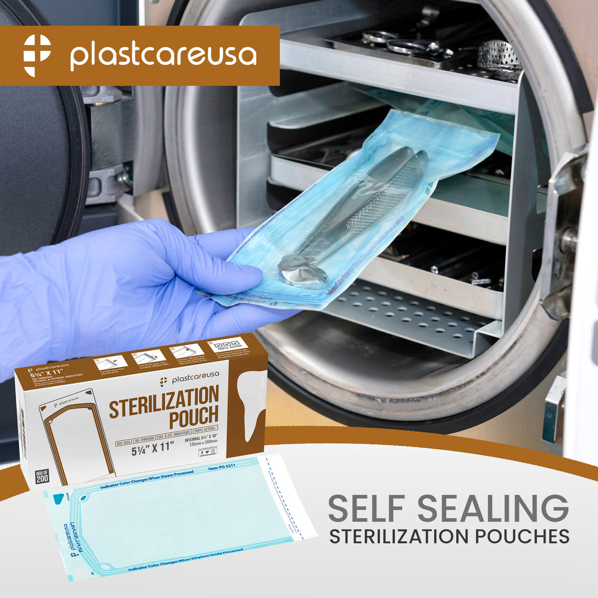 200 Self-Sealing Sterilization Pouches 5.25x10 - PlastCare USA - view 8 | DoctorSupplies.com