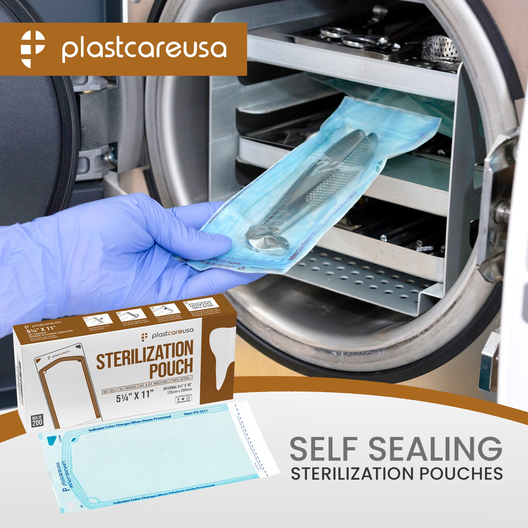 200 Self-Sealing Sterilization Pouches 5.25x10 - PlastCare USA - view 8 | DoctorSupplies.com