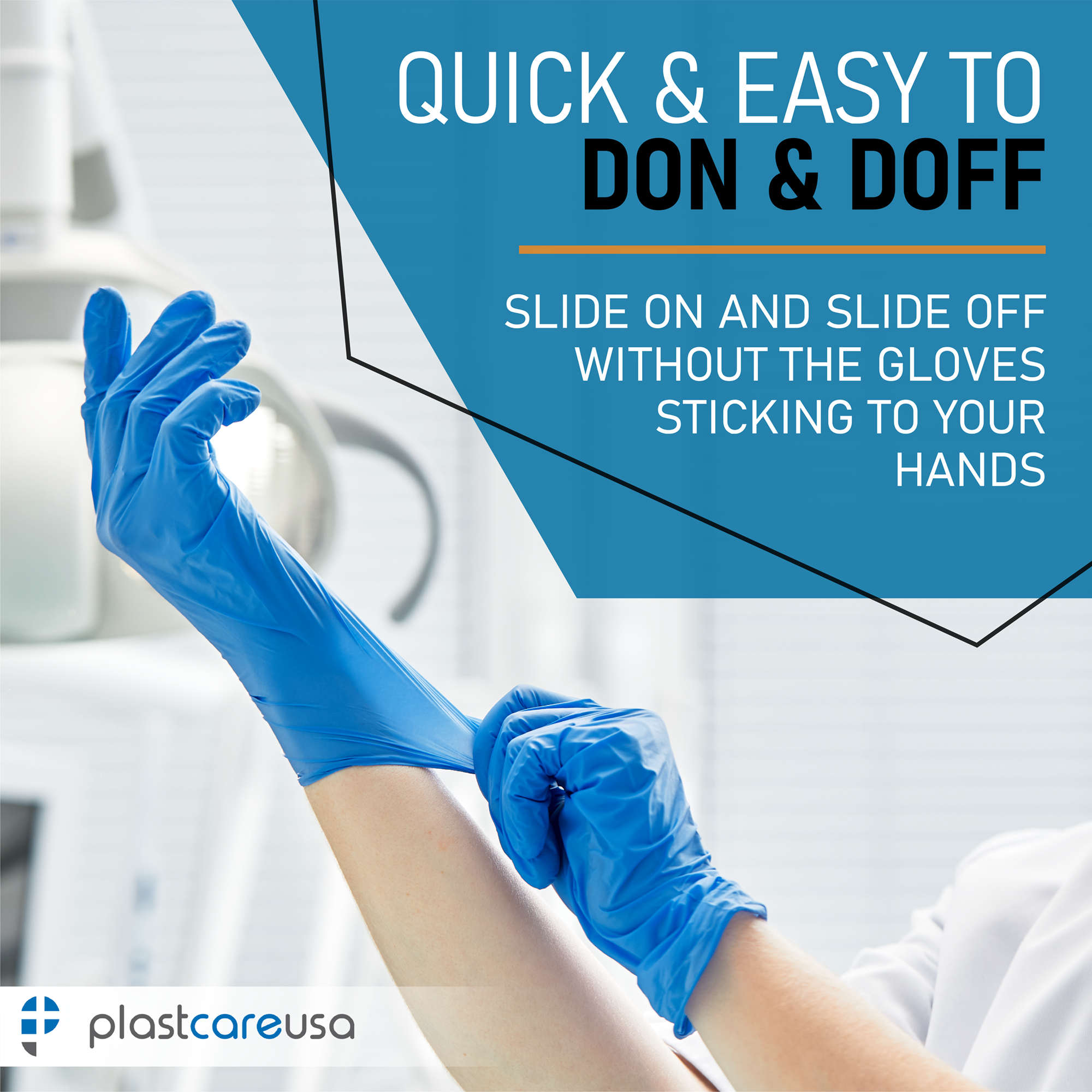 PlastCare USA XL Blue Nitrile Exam Gloves 100/Box Powder Free - in use | DoctorSupplies.com