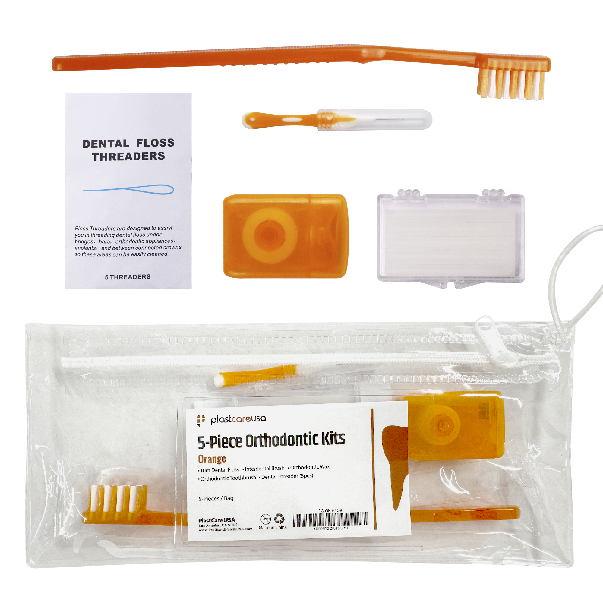 Orthodontic Patient Care Kits, 5-Piece, Orange (12 Pack) | DoctorSupplies.com