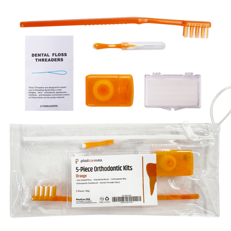 Orthodontic Patient Care Kits, 5-Piece, Orange (12 Pack) | DoctorSupplies.com