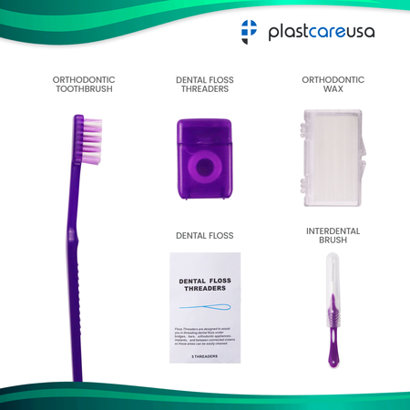 Green Orthodontic Patient Care Kits, 5-Piece (12 Pack) - side view | DoctorSupplies.com