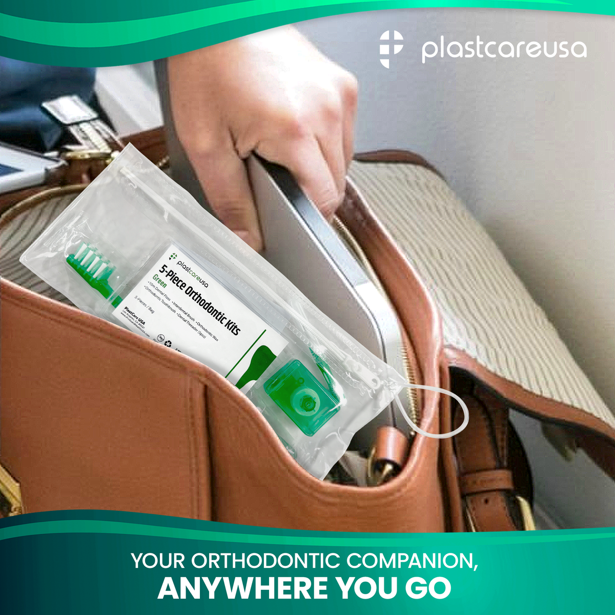Green Orthodontic Patient Care Kits, 5-Piece (12 Pack) - detail view | DoctorSupplies.com