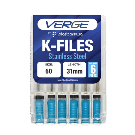 Size 60 31mm Endodontic K-Files, Stainless Steel (Pack of 6) | DoctorSupplies.com