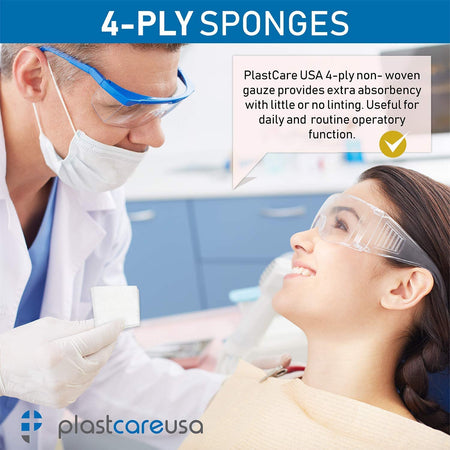 1000 PlastCare USA 2x2 4-Ply Non-Sterile Dental Gauze Sponges - detail view | DoctorSupplies.com