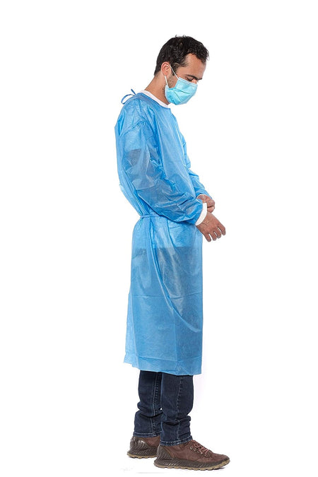 50 Blue Disposable Isolation Lab Gowns 30g with Knitt Cuffs for Medical Dental Hospital - view 9 | DoctorSupplies.com