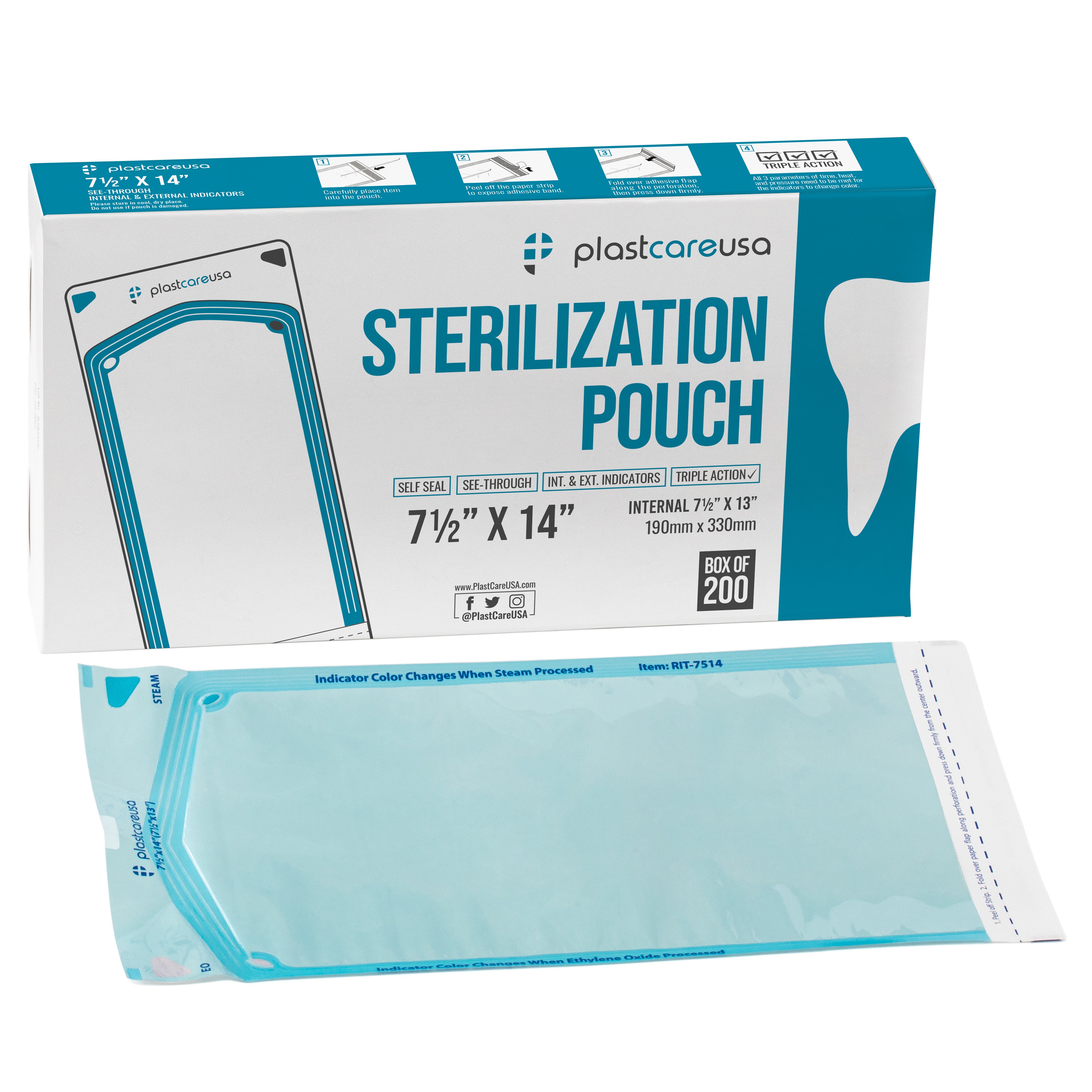 200 PlastCare USA 7.5x13 Self-Seal Sterilization Pouches Autoclave | DoctorSupplies.com