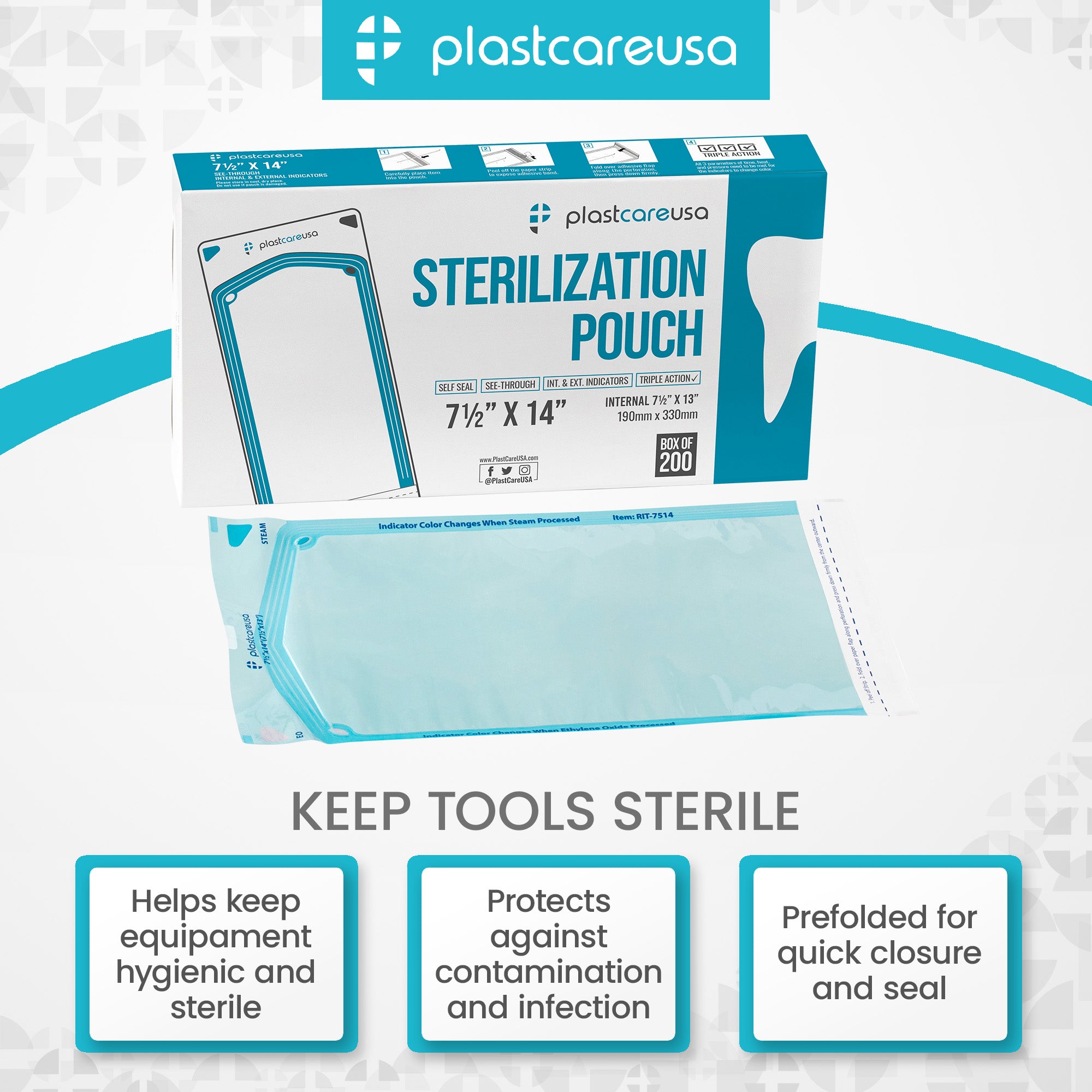 200 PlastCare USA 7.5x13 Self-Seal Sterilization Pouches Autoclave - back view | DoctorSupplies.com