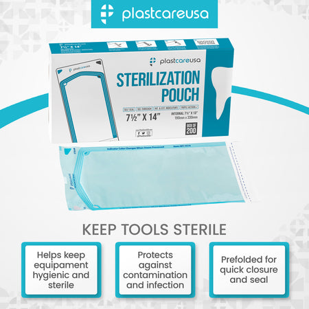 200 PlastCare USA 7.5x13 Self-Seal Sterilization Pouches Autoclave - back view | DoctorSupplies.com
