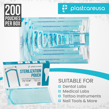 200 PlastCare USA 7.5x13 Self-Seal Sterilization Pouches Autoclave - packaging | DoctorSupplies.com