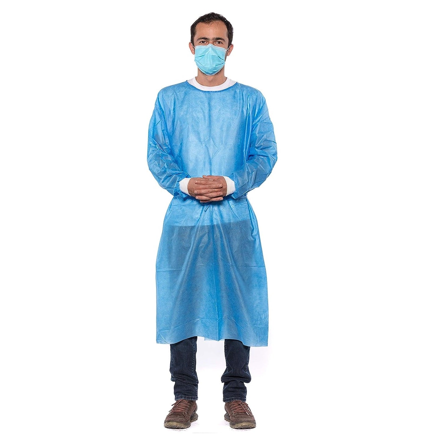50 Blue Disposable Isolation Lab Gowns 30g with Knitt Cuffs for Medical Dental Hospital | DoctorSupplies.com