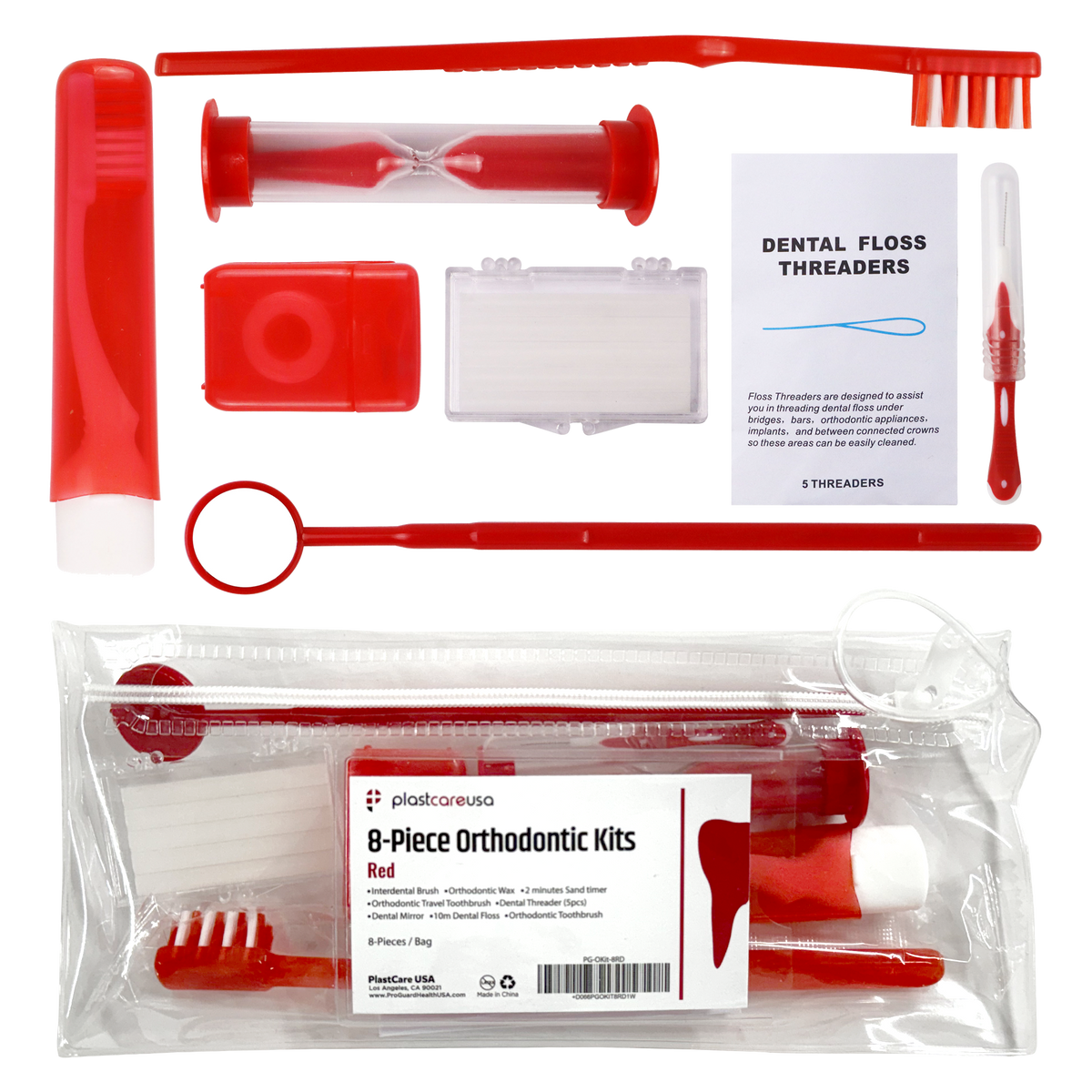 Red Orthodontic 8-Piece Patient Kits - 12 Pack Bulk Supply | DoctorSupplies.com