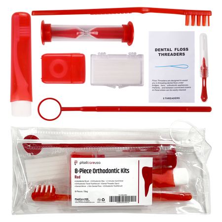 Red Orthodontic 8-Piece Patient Kits - 12 Pack Bulk Supply | DoctorSupplies.com