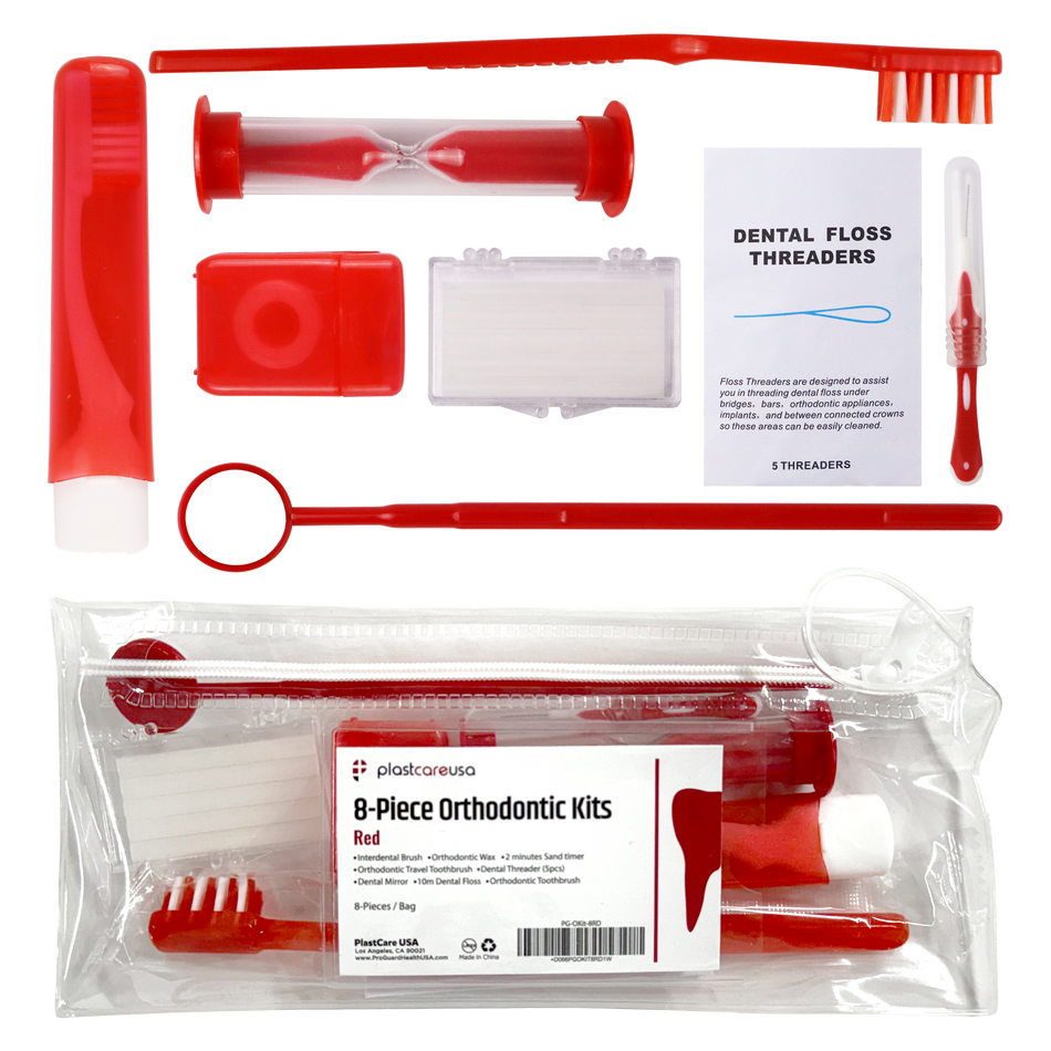 Red Orthodontic 8-Piece Patient Kits - 12 Pack Bulk Supply | DoctorSupplies.com