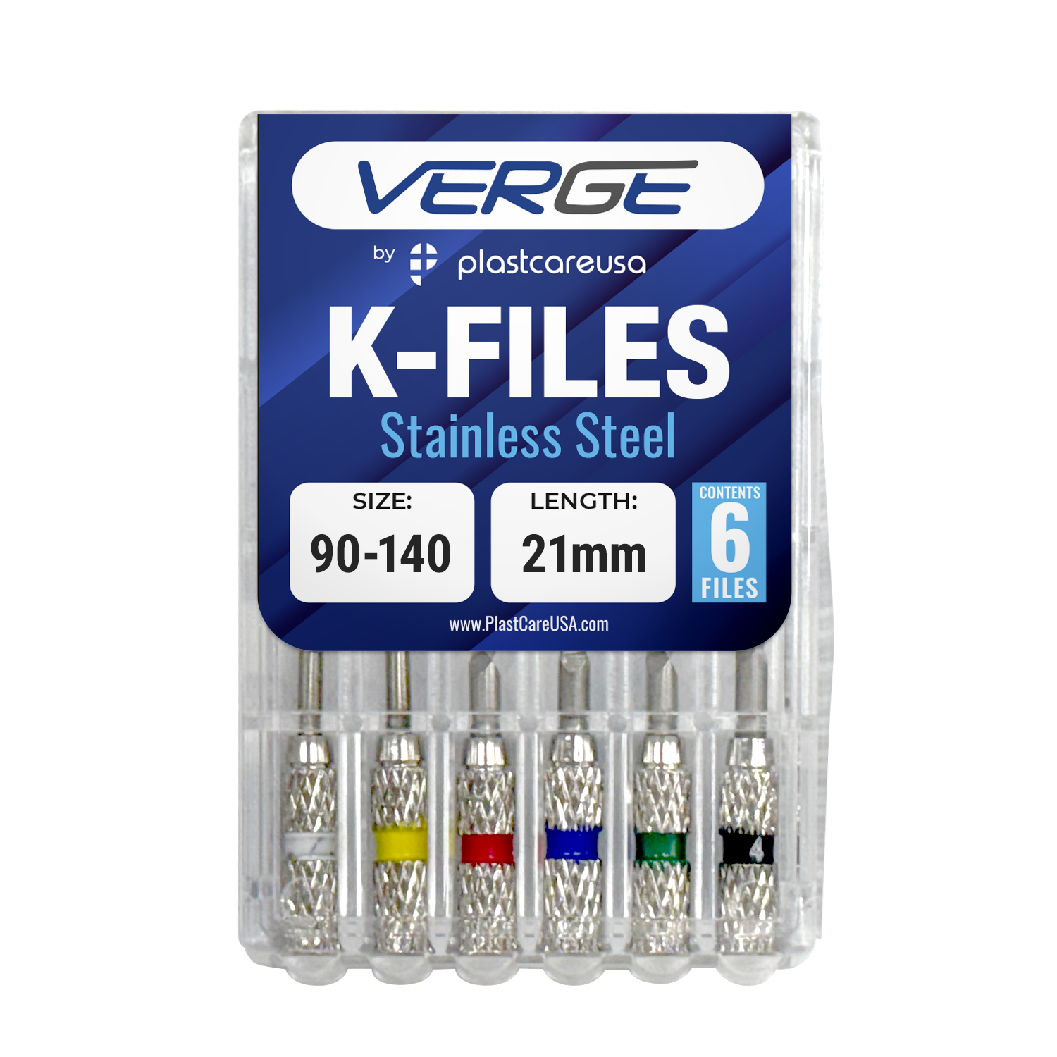 Stainless Steel K-Files Size 90-140, 21mm - 6/Pack | DoctorSupplies.com