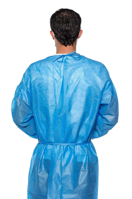 50 Blue Disposable Isolation Lab Gowns 30g with Knitt Cuffs for Medical Dental Hospital - in use | DoctorSupplies.com