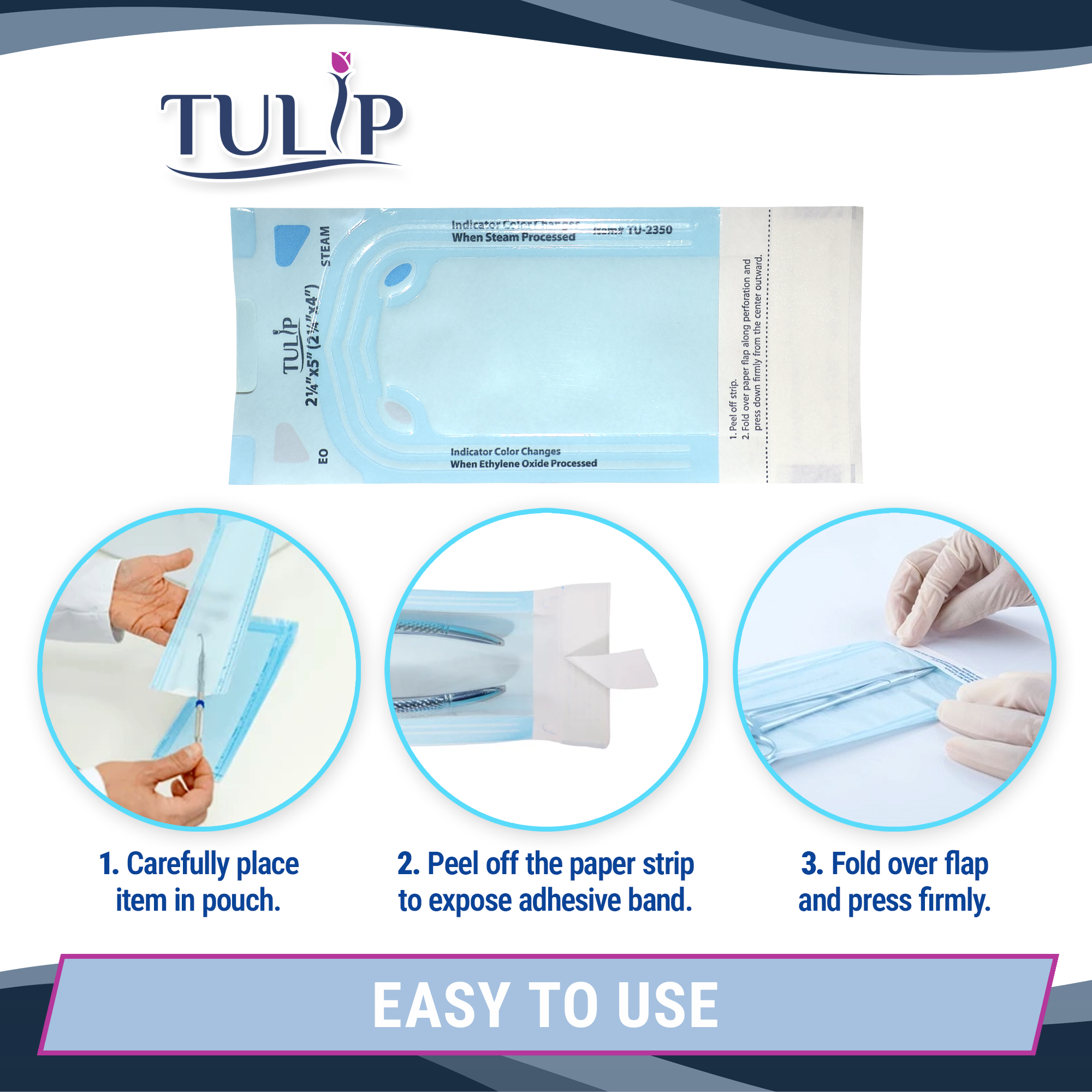 TULIP Self-Sealing Sterilization Pouches 2.25x5" - 200 Pack - side view | DoctorSupplies.com