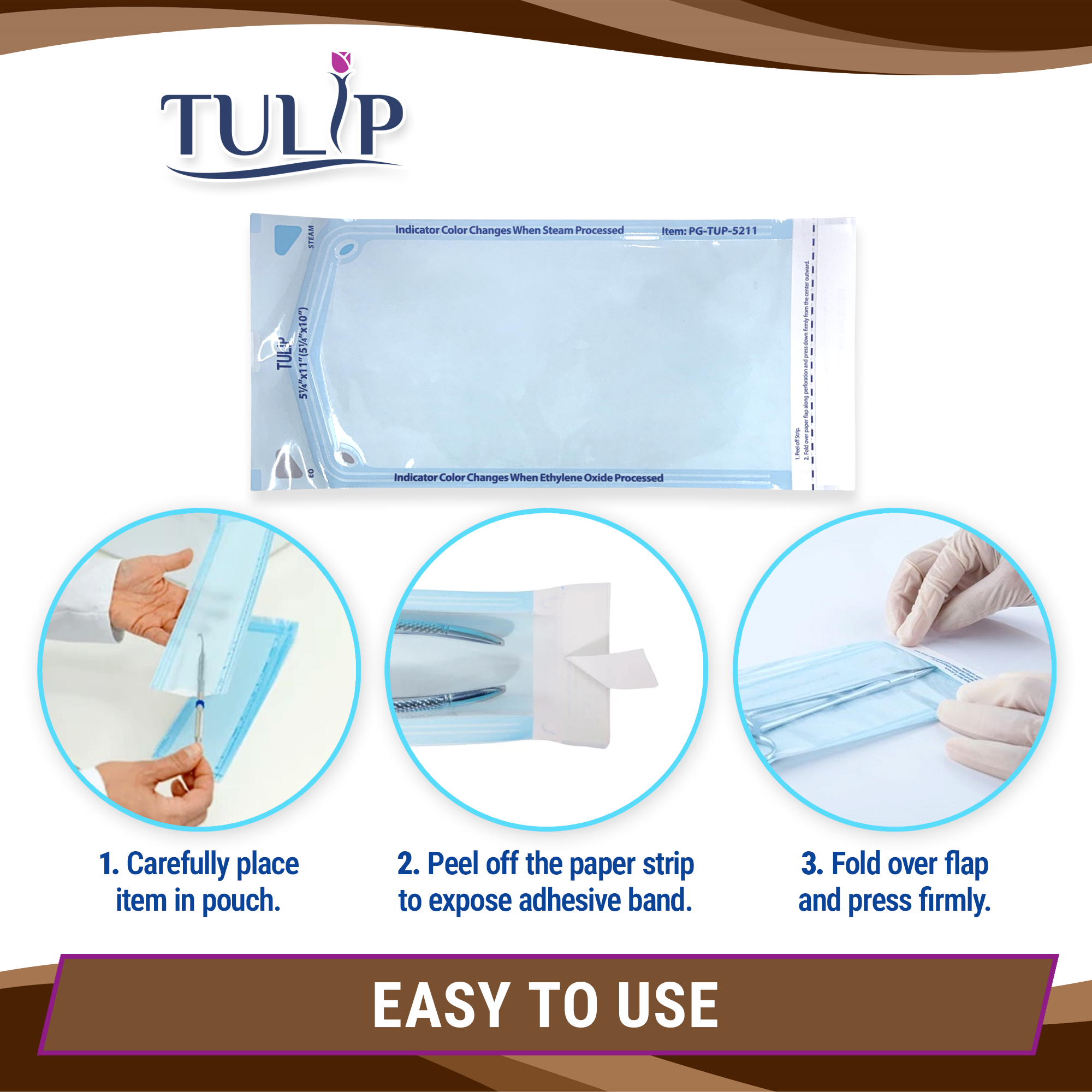 TULIP Self-Sealing Sterilization Pouches 5.25x10" - 200 Pack - detail view | DoctorSupplies.com