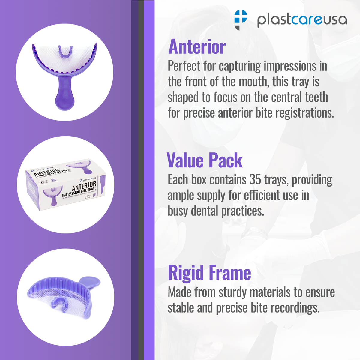 35 x Anterior Purple Bite Registration Impression Trays (1 Box) - back view | DoctorSupplies.com