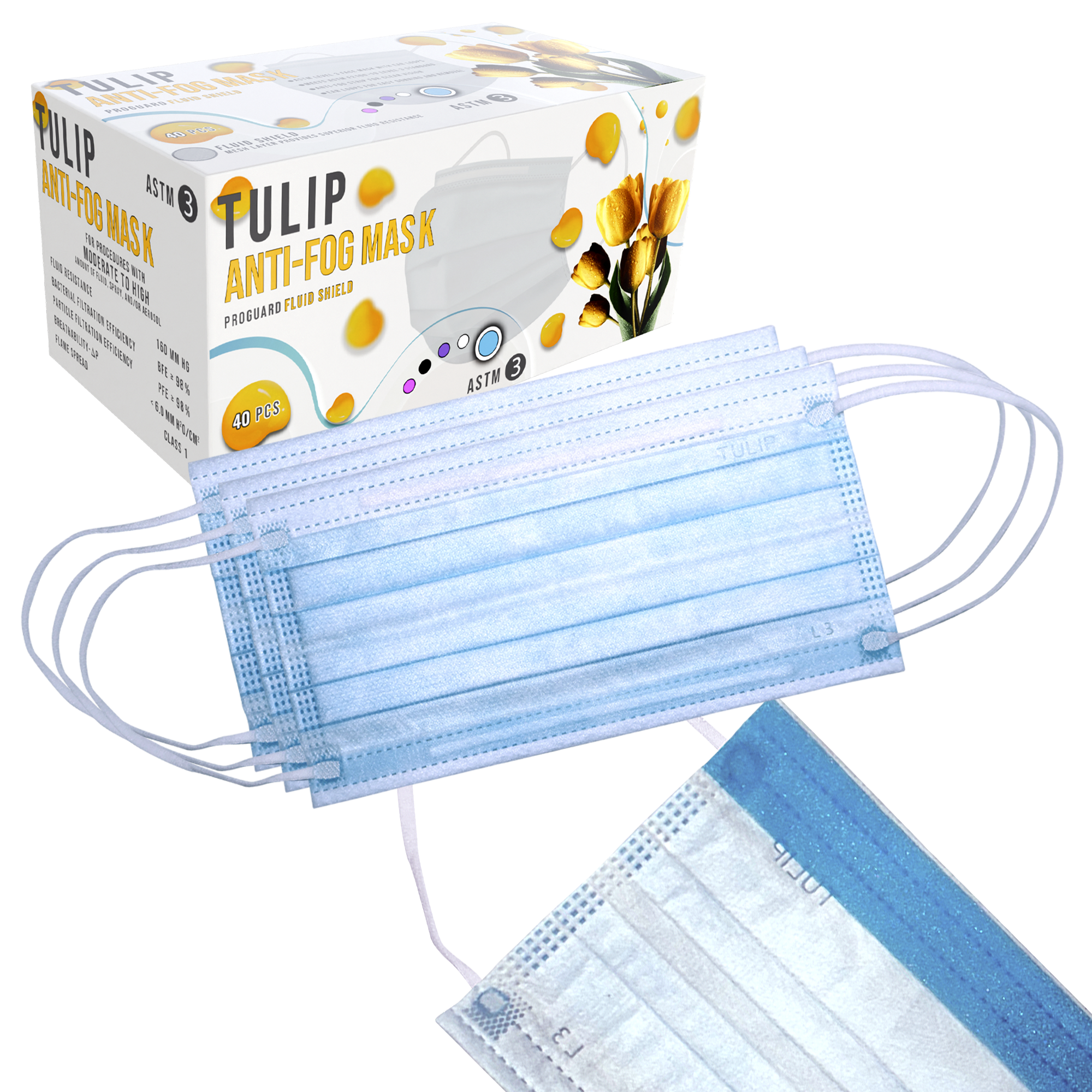 40 Blue Fluid Shield ASTM Level 3 Masks 4-Layer w/ Anti Fog Strip | DoctorSupplies.com